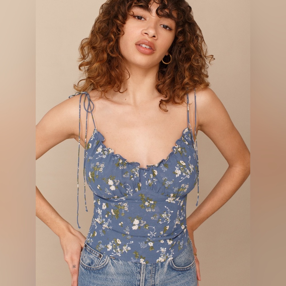 Reformation Robertson Top in Blue Floral